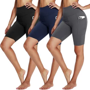 3 Pack Biker Shorts for Women  8" Black High Waisted Tummy Control for Gym Workout Athletic Cheerleading Yoga