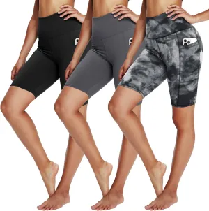 3 Pack Biker Shorts for Women  8" Black High Waisted Tummy Control for Gym Workout Athletic Cheerleading Yoga