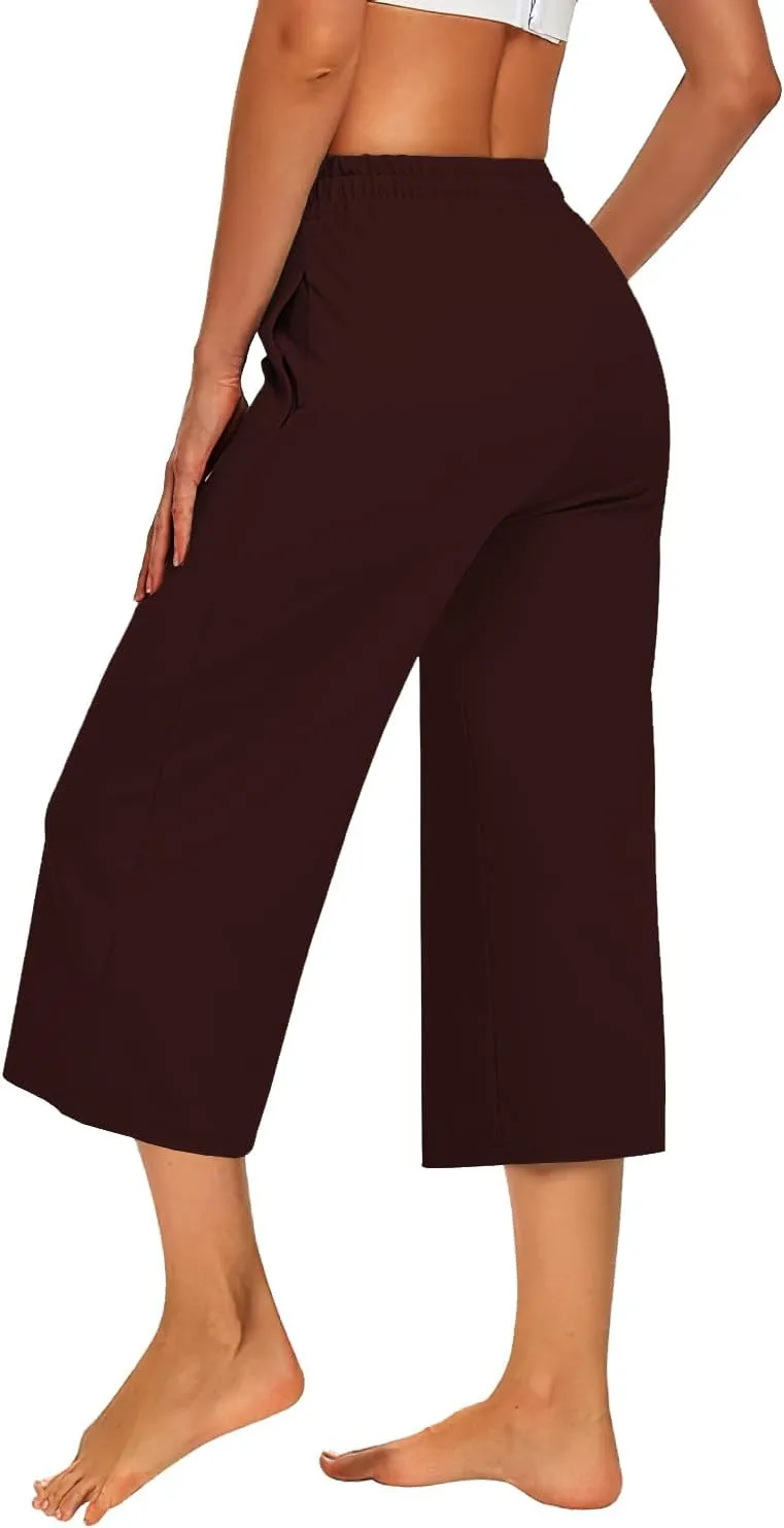 3 PACK Womens Capri Pants Loose Yoga Pants Wide Leg Drawstring Comfy Lounge Pajama Capris Loose Sweatpants with Pocket