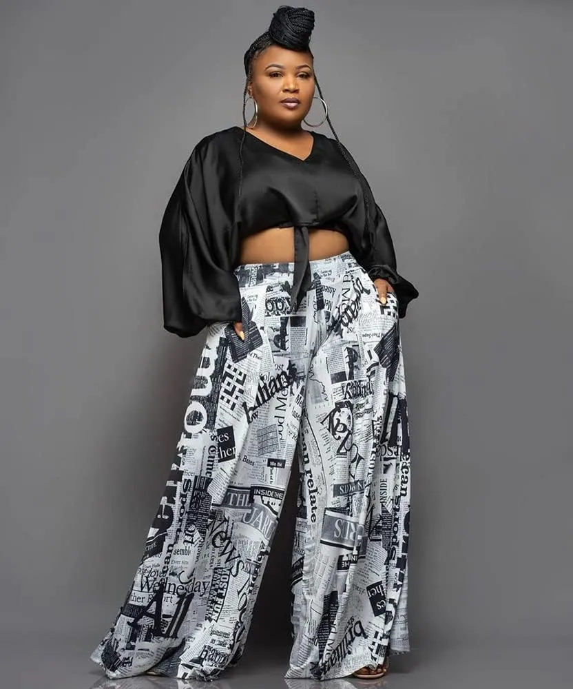 Acatmew Plus Size Harem Pants for Women African Print Casual Bohemian Loose Long Pants with Pocket