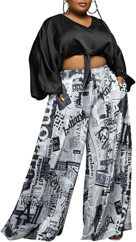 Acatmew Plus Size Harem Pants for Women African Print Casual Bohemian Loose Long Pants with Pocket