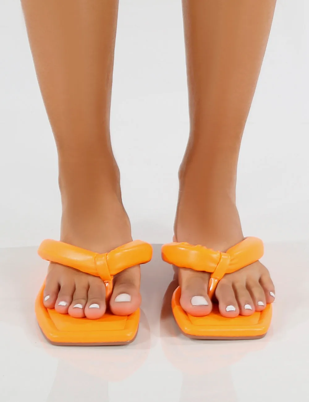 Admit Orange PU Padded Toe Thong Strap Flat Sandals