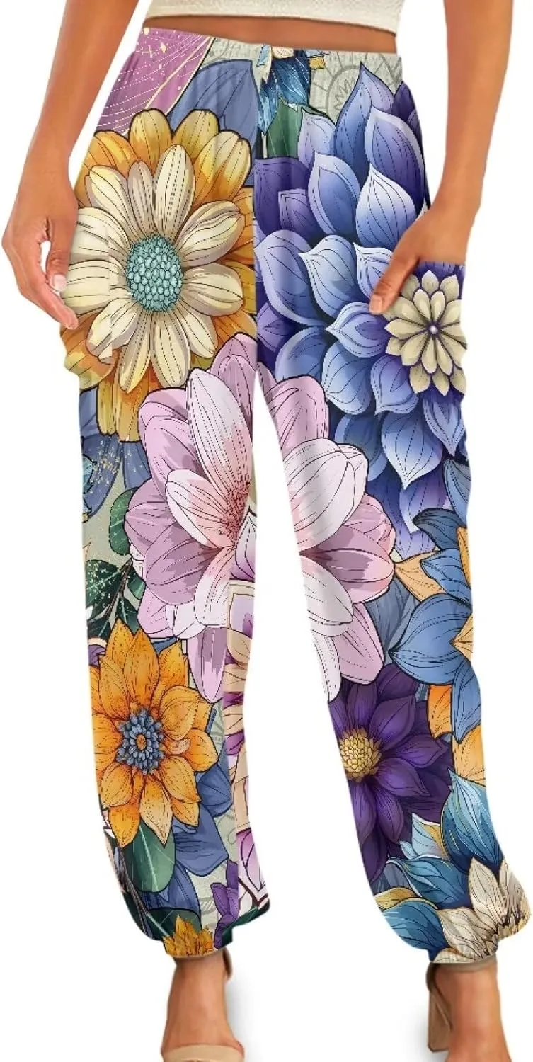 AFPANQZ Woman Bohemian Pants for Summer Gym Yoga Sport Plus Size Workout Sweatpant with Pocket S-4XL