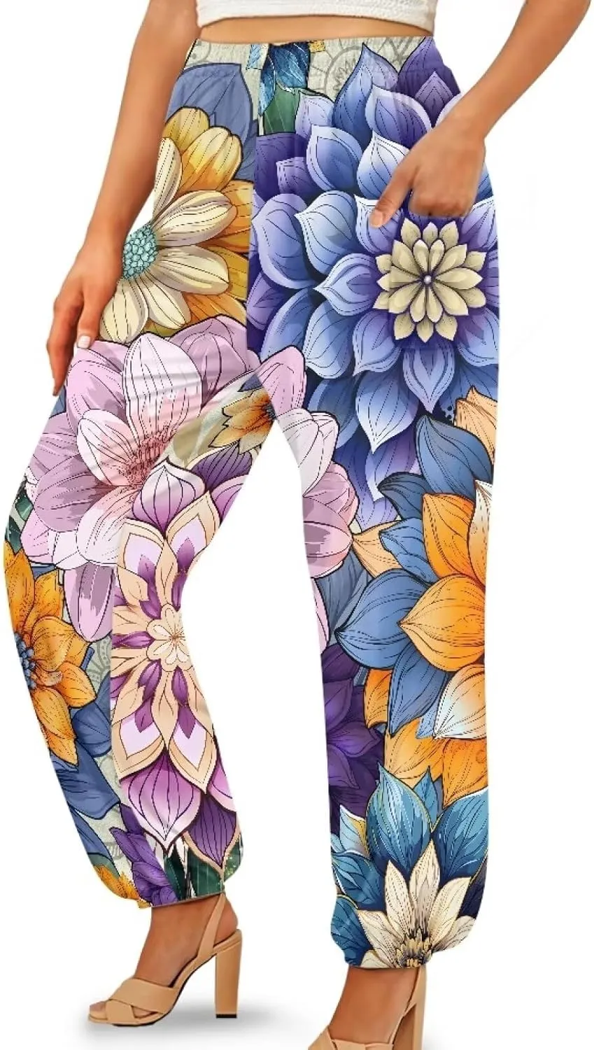 AFPANQZ Woman Bohemian Pants for Summer Gym Yoga Sport Plus Size Workout Sweatpant with Pocket S-4XL