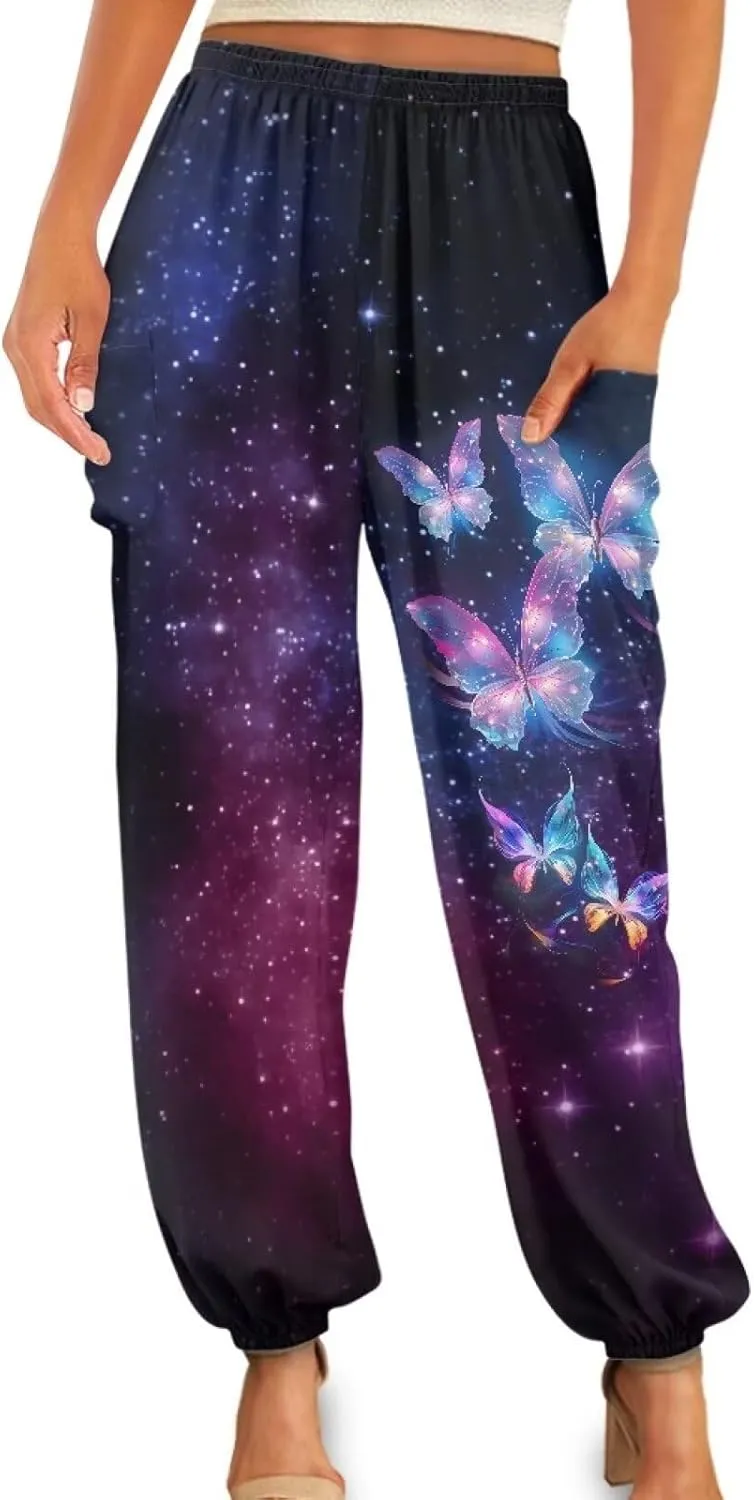 AFPANQZ Woman Bohemian Pants for Summer Gym Yoga Sport Plus Size Workout Sweatpant with Pocket S-4XL