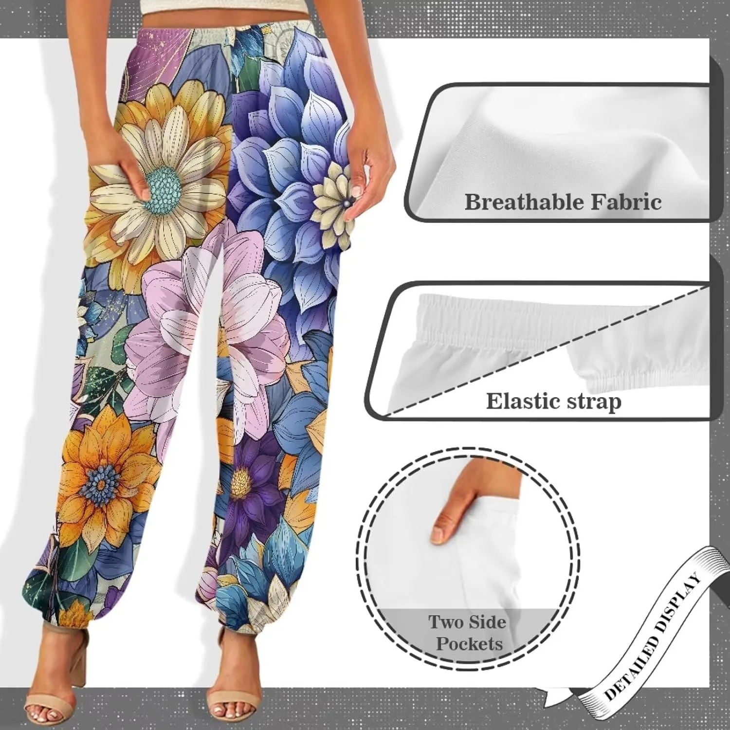AFPANQZ Woman Bohemian Pants for Summer Gym Yoga Sport Plus Size Workout Sweatpant with Pocket S-4XL