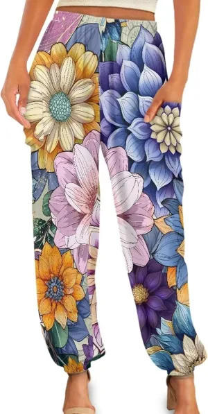 AFPANQZ Woman Bohemian Pants for Summer Gym Yoga Sport Plus Size Workout Sweatpant with Pocket S-4XL