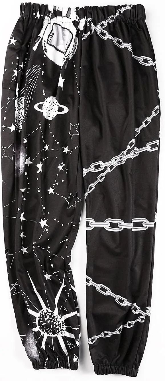 Amuver Women's Boho Hippie Harem Pants High Smocked Waist Printed Patchwork Sweatpants Yoga 90S Goth Baggy Casual Trousers