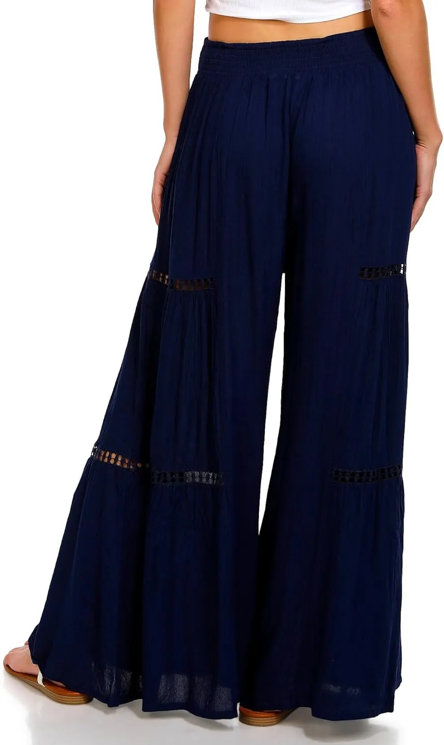 Angie Women's Wide Leg Pants with Lace Inserts