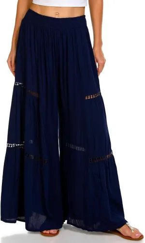 Angie Women's Wide Leg Pants with Lace Inserts