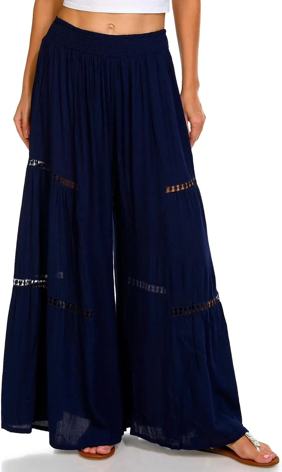 Angie Women's Wide Leg Pants with Lace Inserts