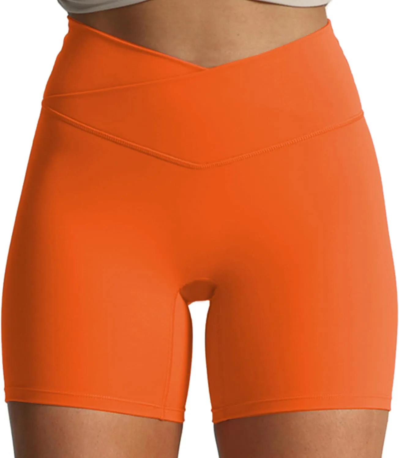 Aoxjox Trinity Workout Biker Shorts for Women Cross-Waist Crossover High Waisted Tummy Control Athletic Running Yoga Short 6"