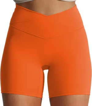 Aoxjox Trinity Workout Biker Shorts for Women Cross-Waist Crossover High Waisted Tummy Control Athletic Running Yoga Short 6"