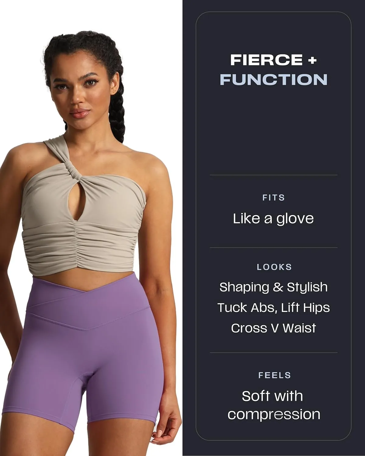 Aoxjox Trinity Workout Biker Shorts for Women Cross-Waist Crossover High Waisted Tummy Control Athletic Running Yoga Short 6"