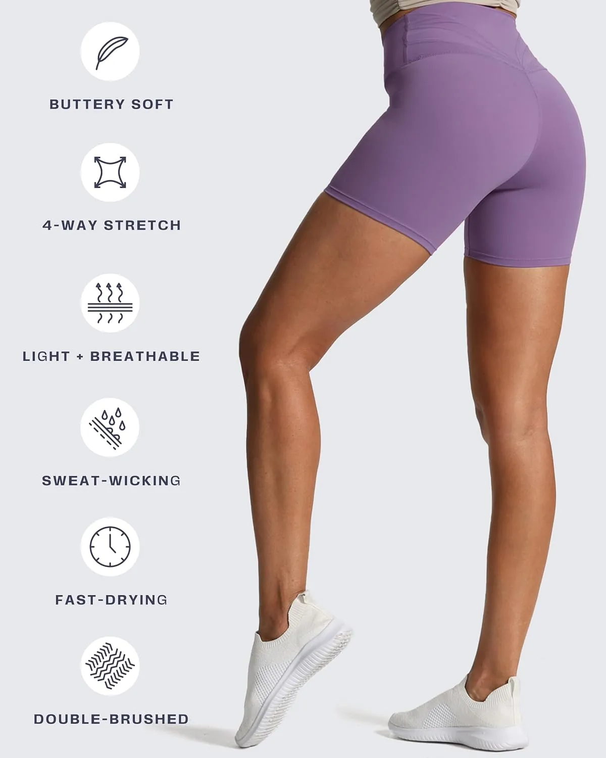 Aoxjox Trinity Workout Biker Shorts for Women Cross-Waist Crossover High Waisted Tummy Control Athletic Running Yoga Short 6"