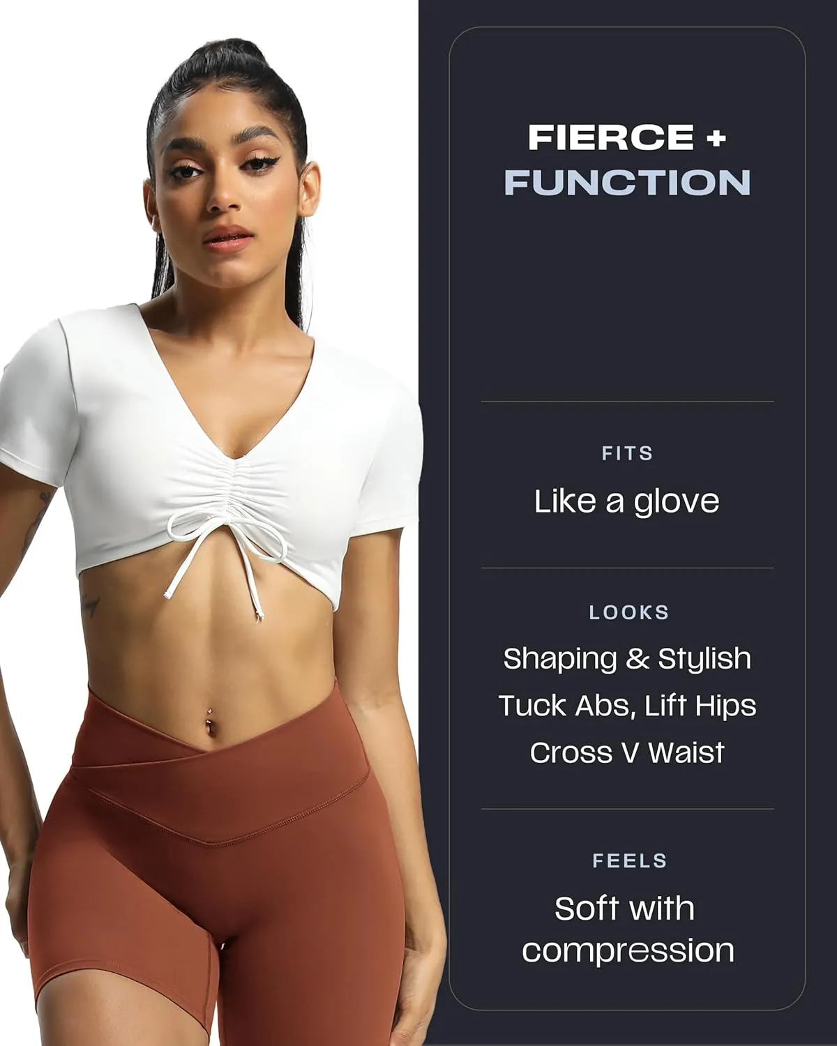 Aoxjox Trinity Workout Biker Shorts for Women Cross-Waist Crossover High Waisted Tummy Control Athletic Running Yoga Short 6"