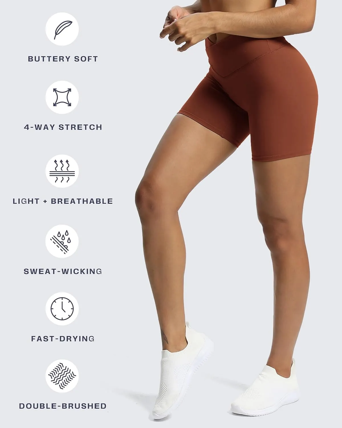 Aoxjox Trinity Workout Biker Shorts for Women Cross-Waist Crossover High Waisted Tummy Control Athletic Running Yoga Short 6"