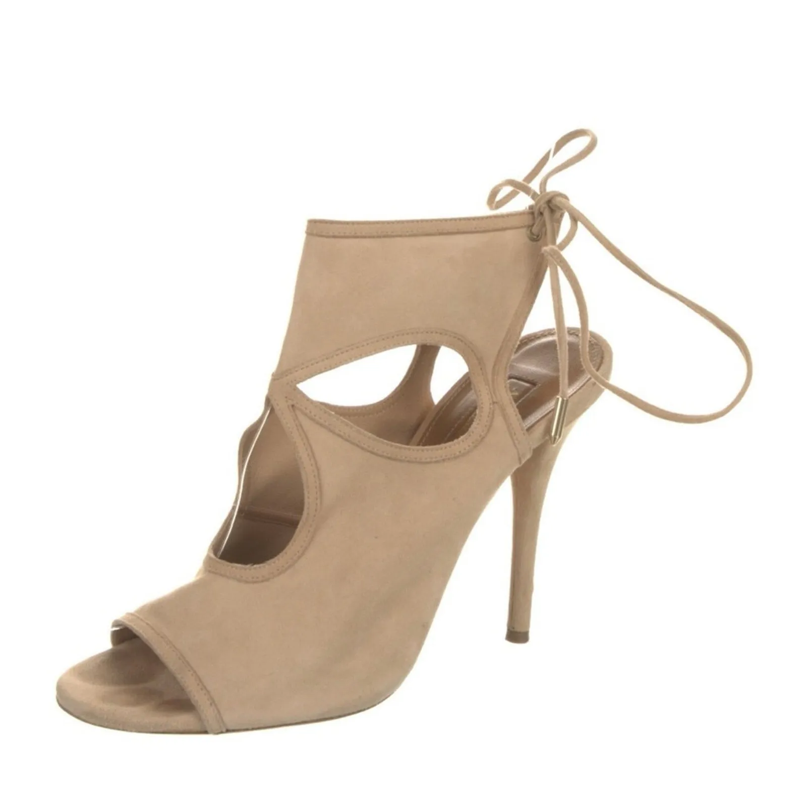 Aquazzura Tan Suede Lace-up Heels Size 37