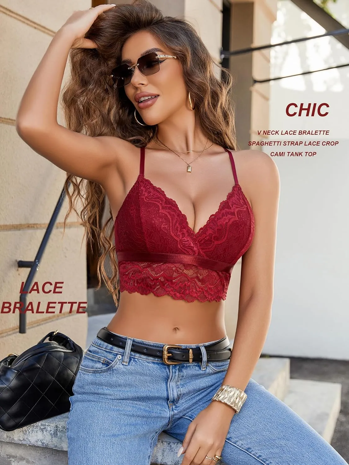 Avidlove Bralette for Women Wireless Lace Bra V Neck Racerback Cami Tank Y2k Camisoles Adjustable Crop Top