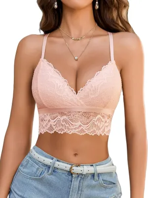 Avidlove Bralette for Women Wireless Lace Bra V Neck Racerback Cami Tank Y2k Camisoles Adjustable Crop Top