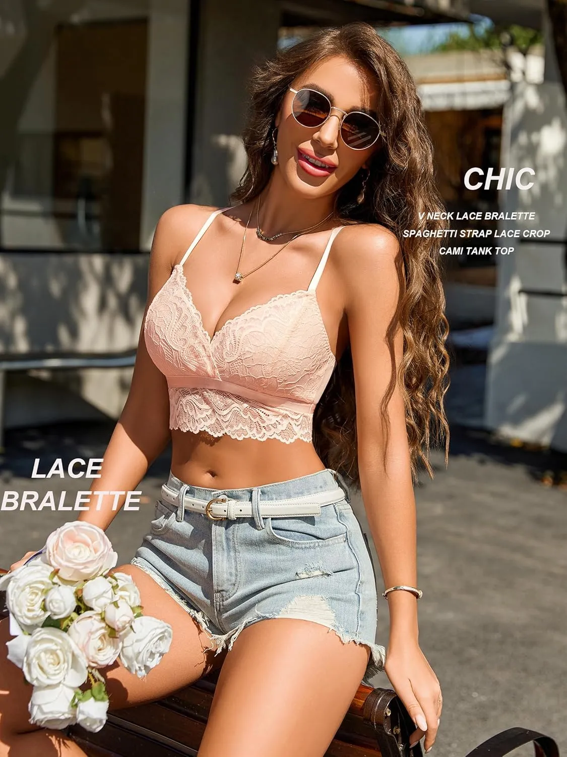 Avidlove Bralette for Women Wireless Lace Bra V Neck Racerback Cami Tank Y2k Camisoles Adjustable Crop Top