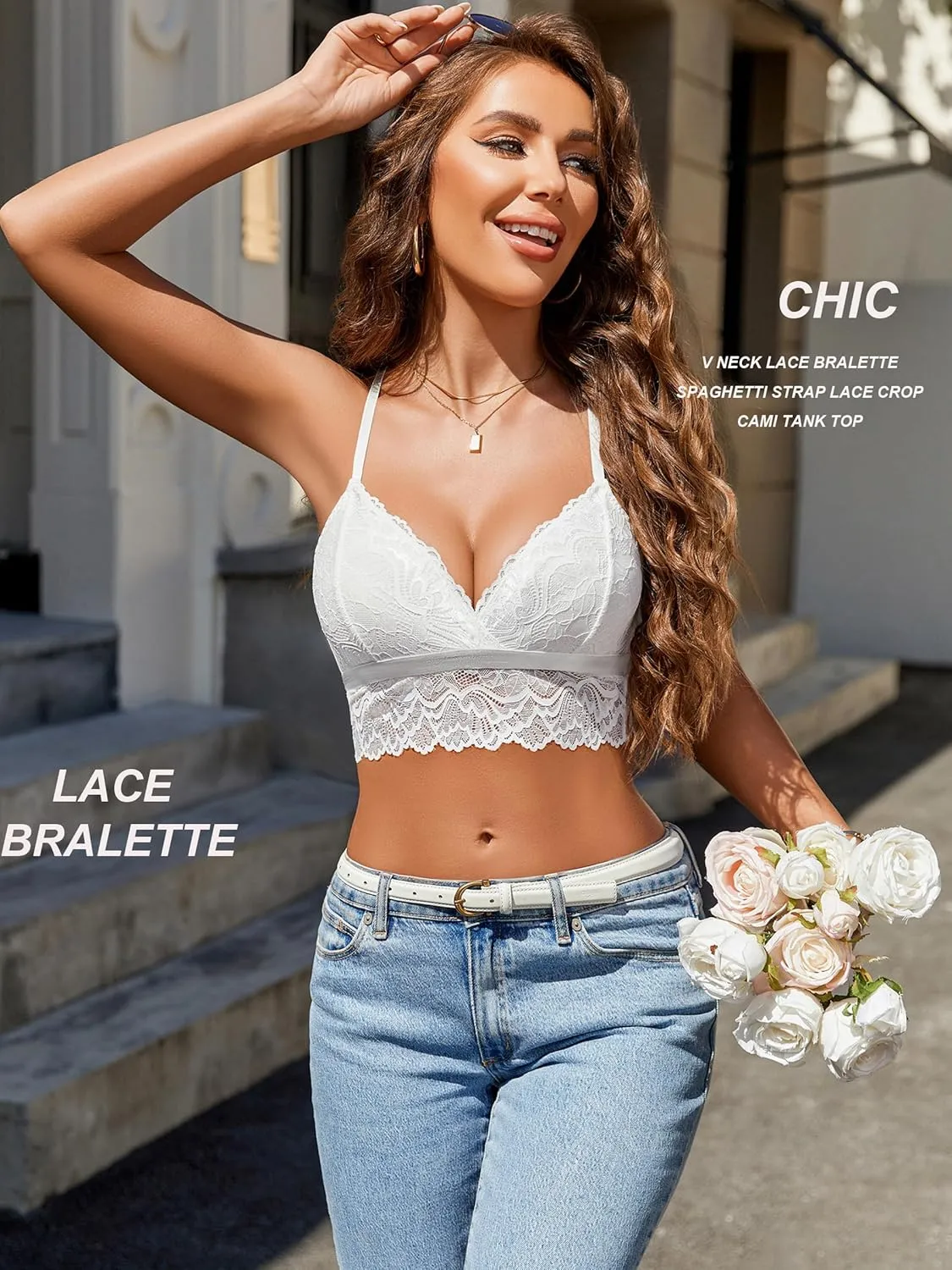 Avidlove Bralette for Women Wireless Lace Bra V Neck Racerback Cami Tank Y2k Camisoles Adjustable Crop Top