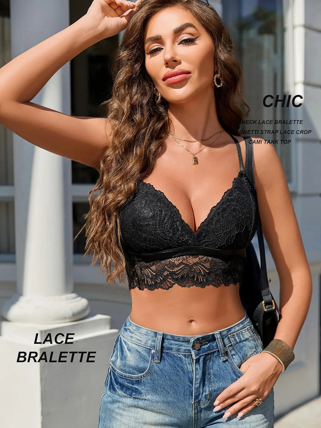 Avidlove Bralette for Women Wireless Lace Bra V Neck Racerback Cami Tank Y2k Camisoles Adjustable Crop Top