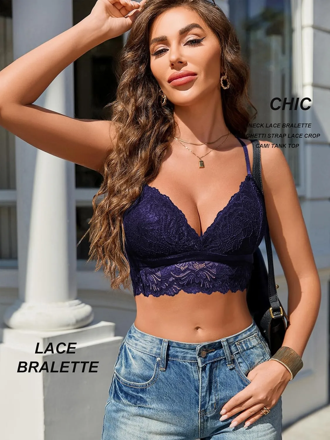 Avidlove Bralette for Women Wireless Lace Bra V Neck Racerback Cami Tank Y2k Camisoles Adjustable Crop Top