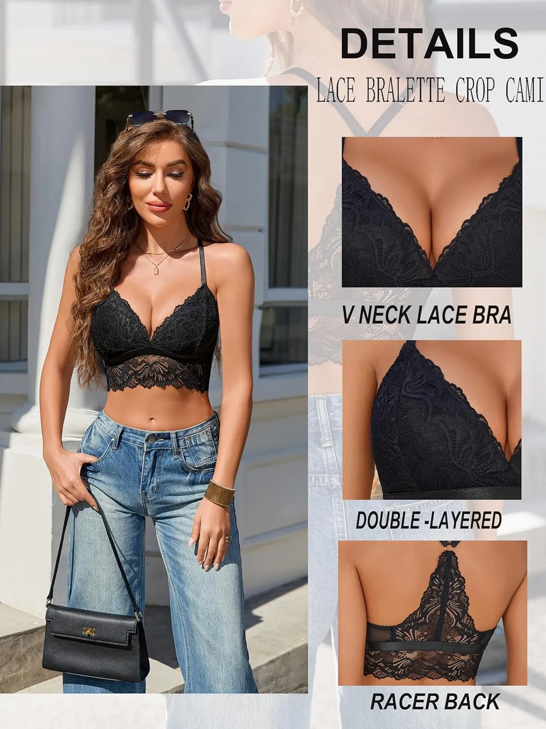 Avidlove Bralette for Women Wireless Lace Bra V Neck Racerback Cami Tank Y2k Camisoles Adjustable Crop Top