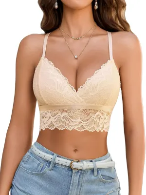 Avidlove Bralette for Women Wireless Lace Bra V Neck Racerback Cami Tank Y2k Camisoles Adjustable Crop Top