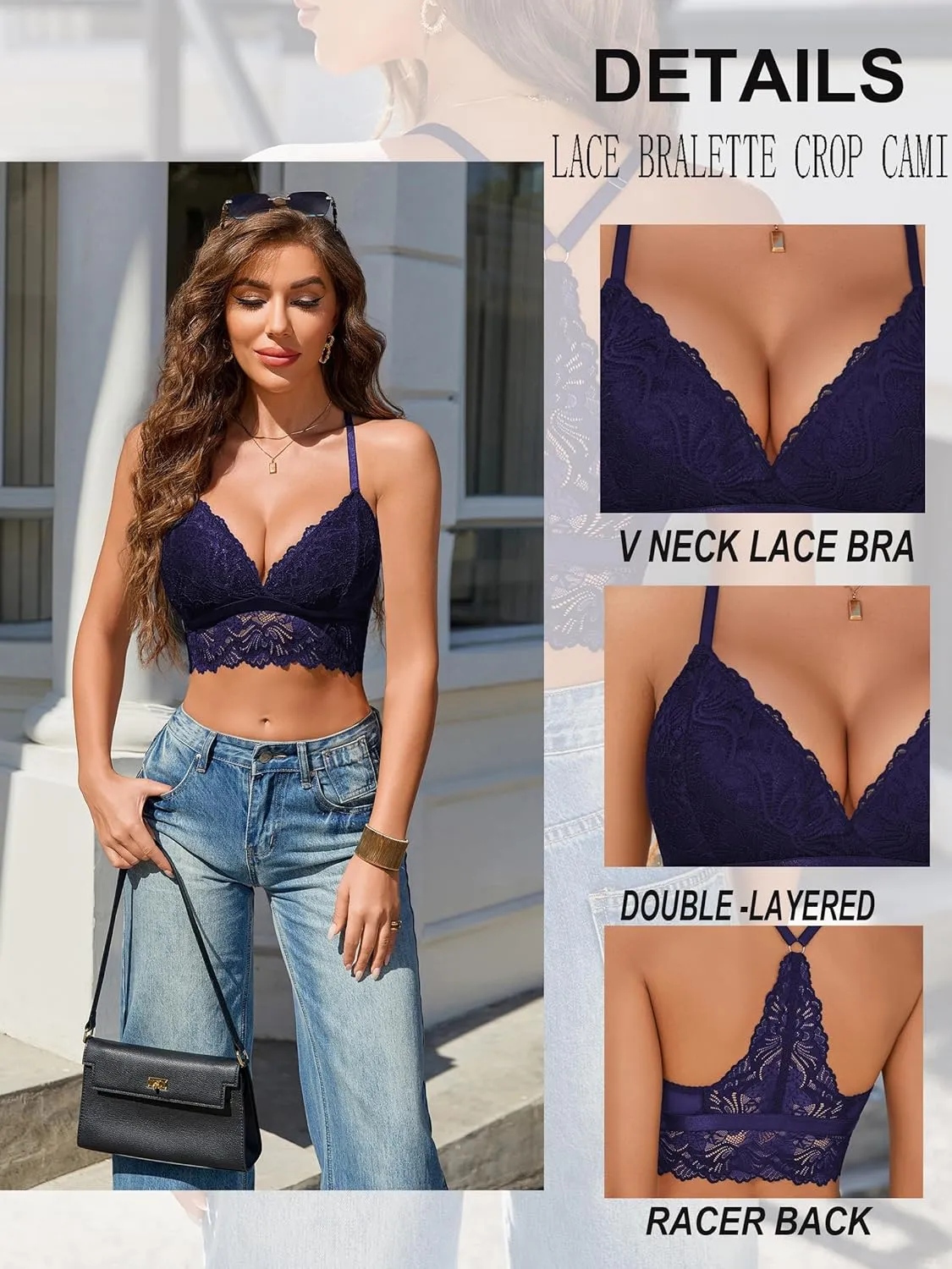 Avidlove Bralette for Women Wireless Lace Bra V Neck Racerback Cami Tank Y2k Camisoles Adjustable Crop Top