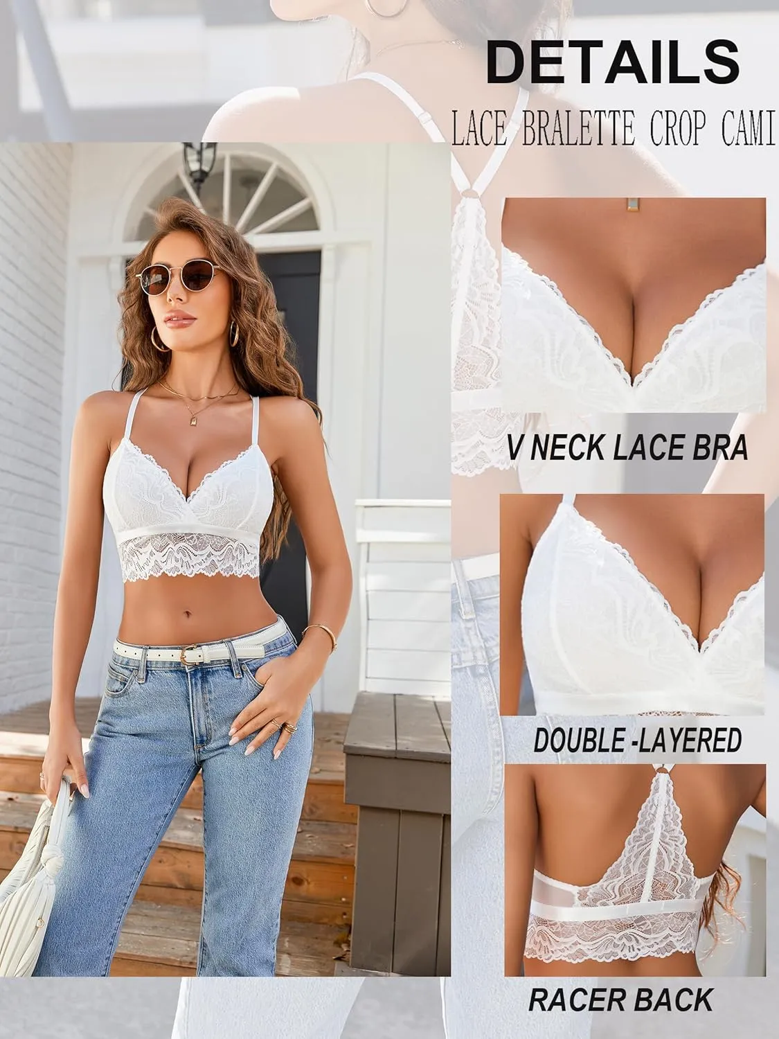 Avidlove Bralette for Women Wireless Lace Bra V Neck Racerback Cami Tank Y2k Camisoles Adjustable Crop Top