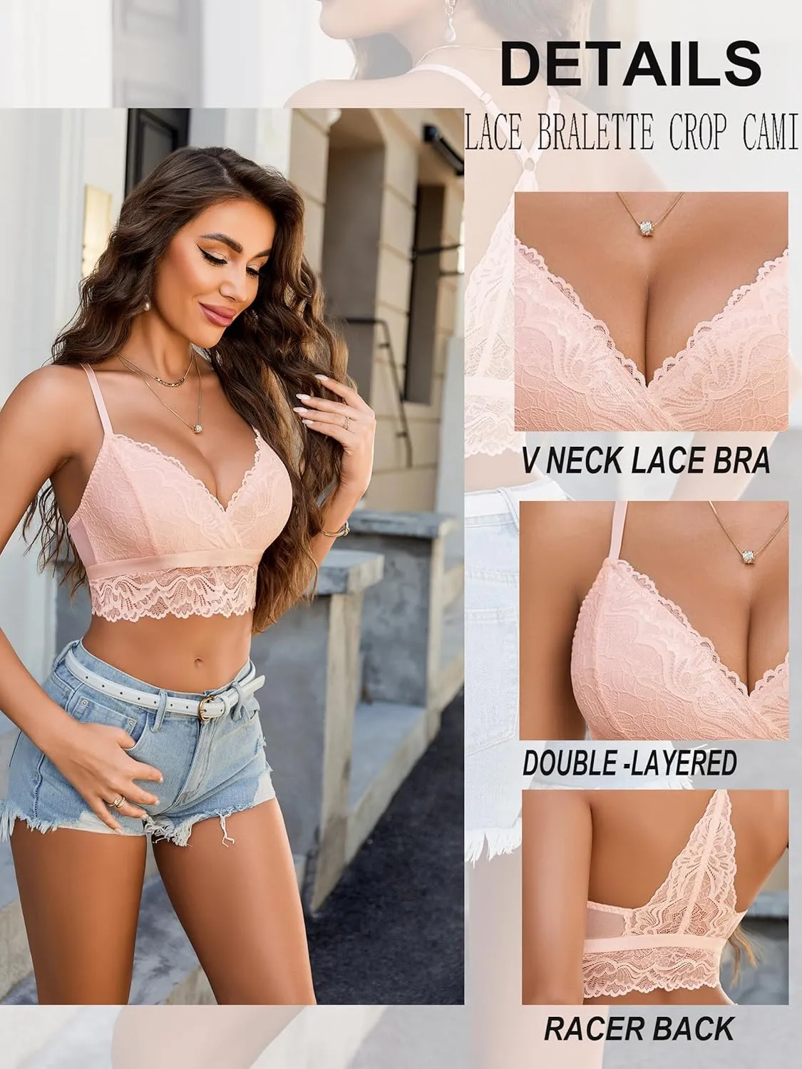 Avidlove Bralette for Women Wireless Lace Bra V Neck Racerback Cami Tank Y2k Camisoles Adjustable Crop Top