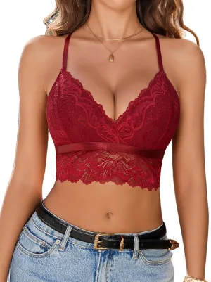 Avidlove Bralette for Women Wireless Lace Bra V Neck Racerback Cami Tank Y2k Camisoles Adjustable Crop Top