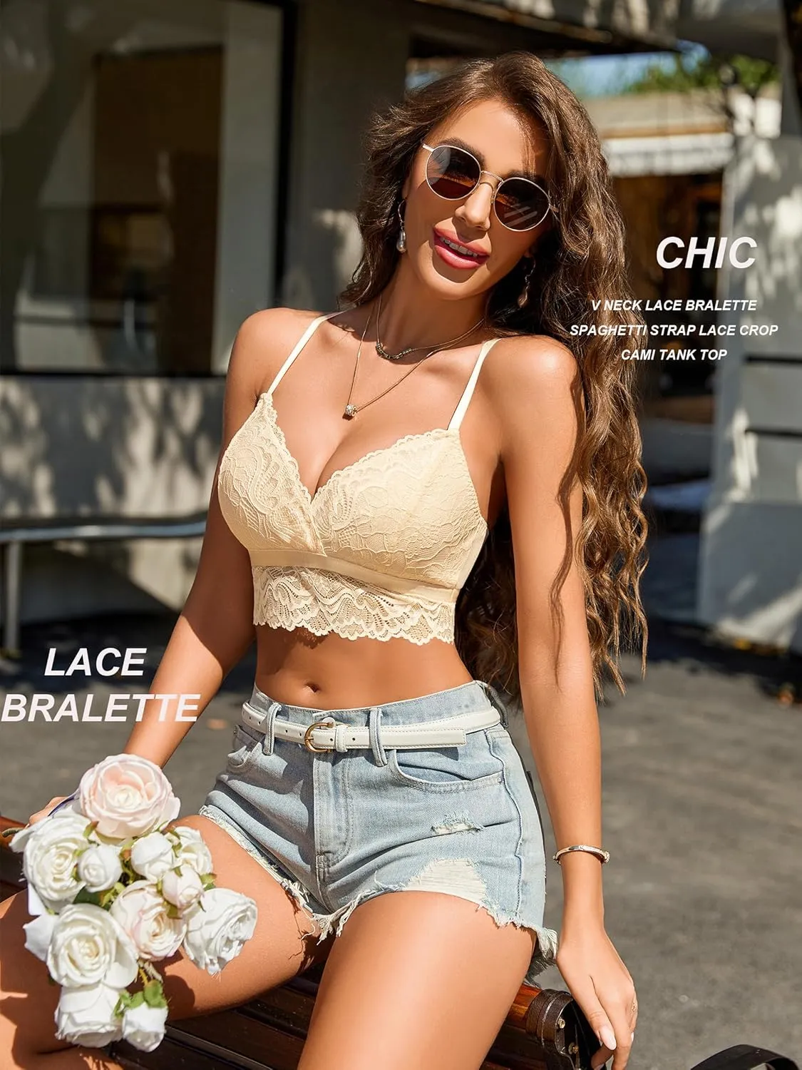 Avidlove Bralette for Women Wireless Lace Bra V Neck Racerback Cami Tank Y2k Camisoles Adjustable Crop Top