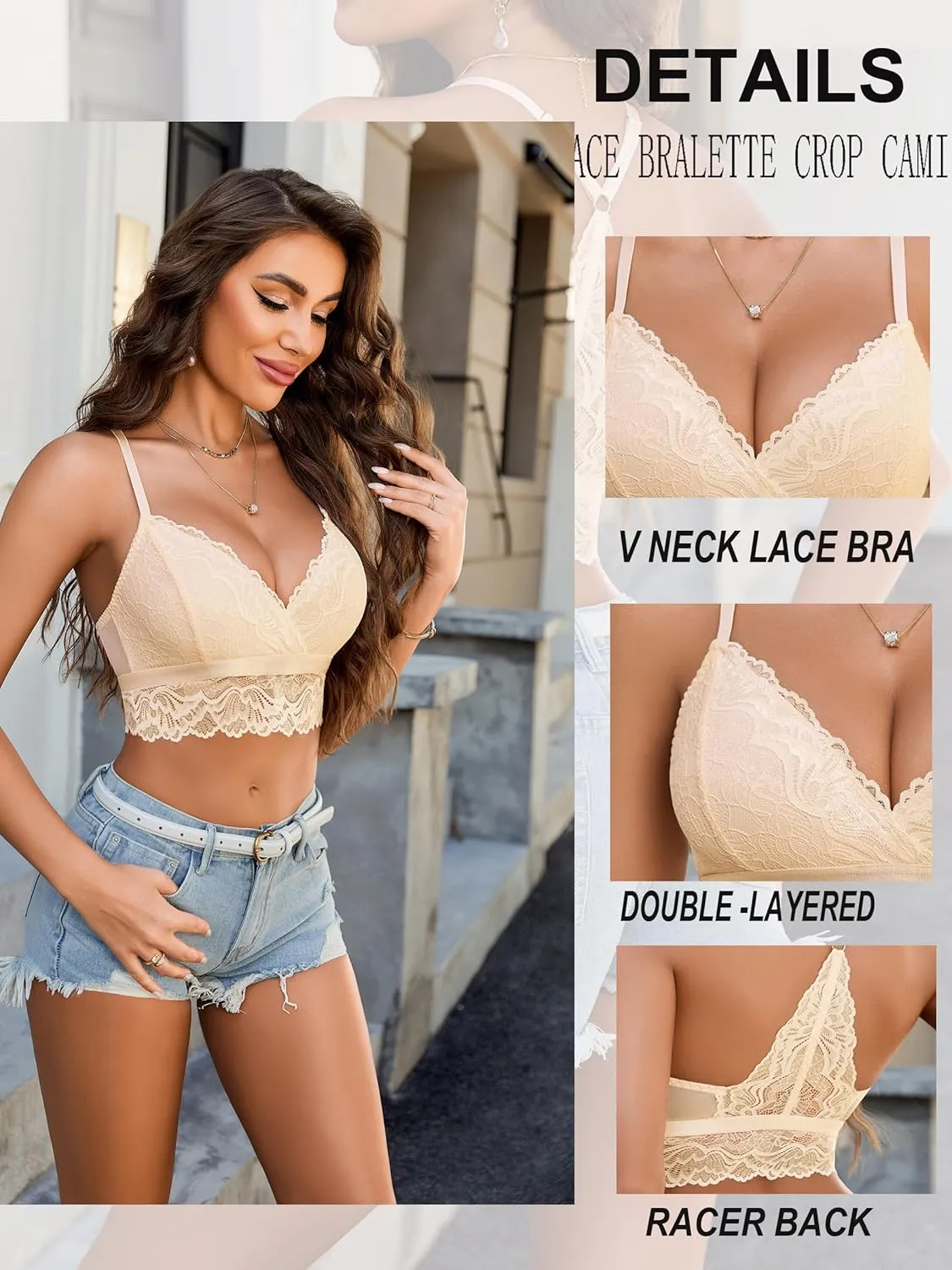Avidlove Bralette for Women Wireless Lace Bra V Neck Racerback Cami Tank Y2k Camisoles Adjustable Crop Top