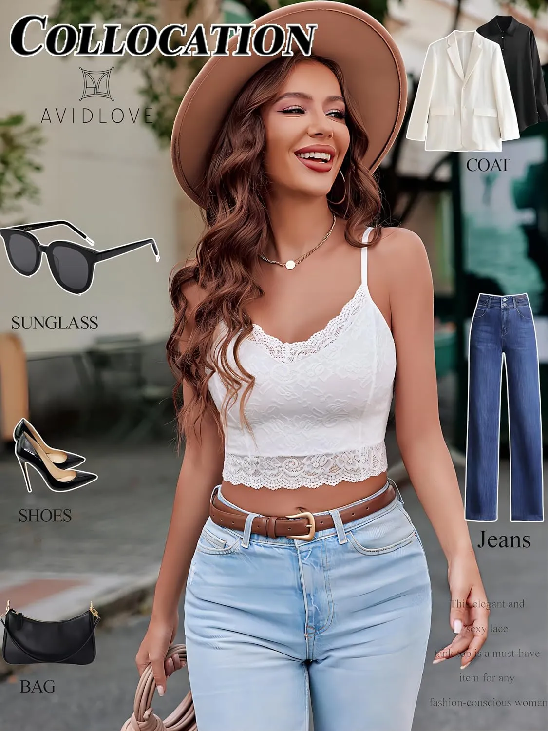 Avidlove Lace Bralette for Women Spaghetti Strap Tank Top V Neck Slim Basic Camisoles