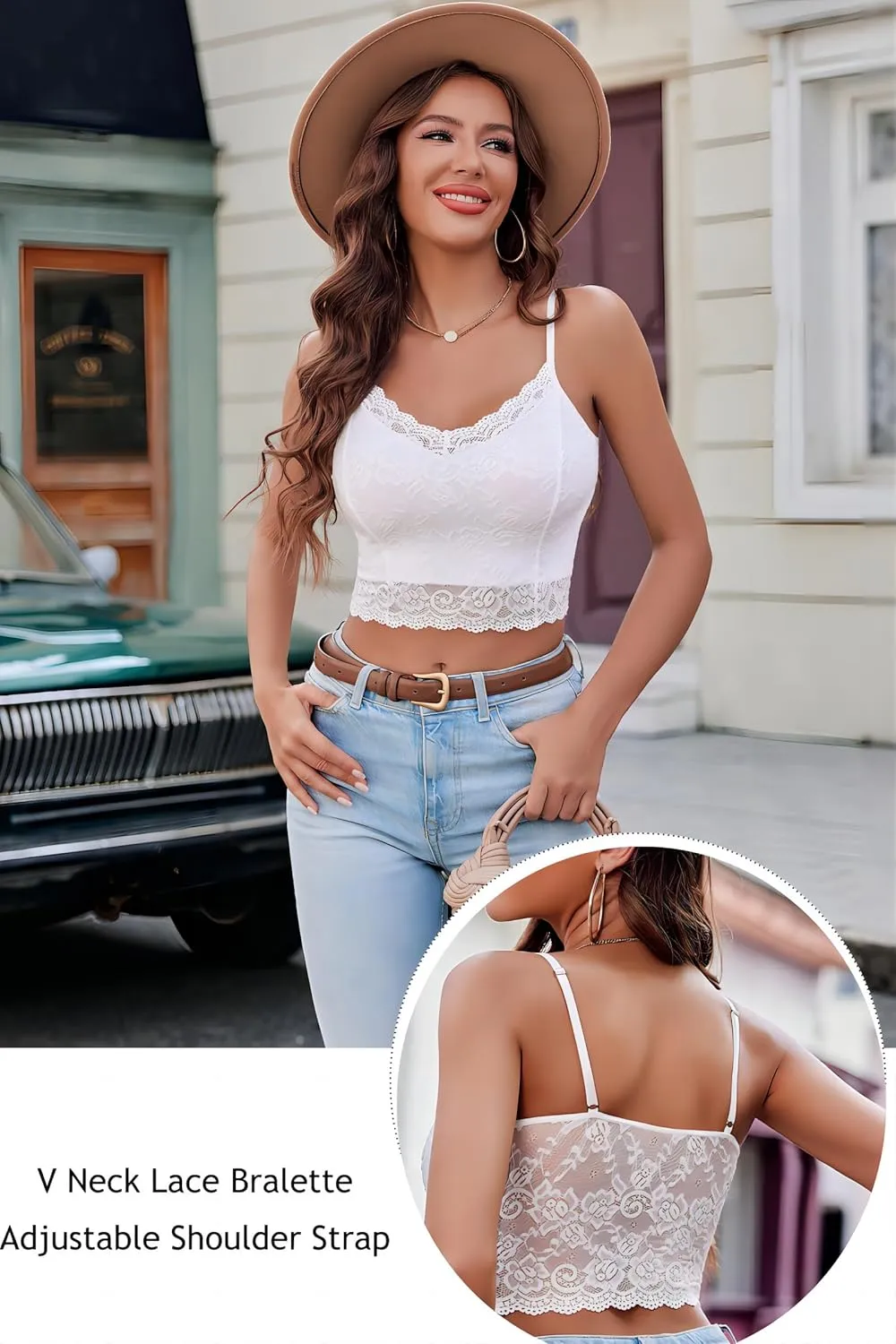 Avidlove Lace Bralette for Women Spaghetti Strap Tank Top V Neck Slim Basic Camisoles