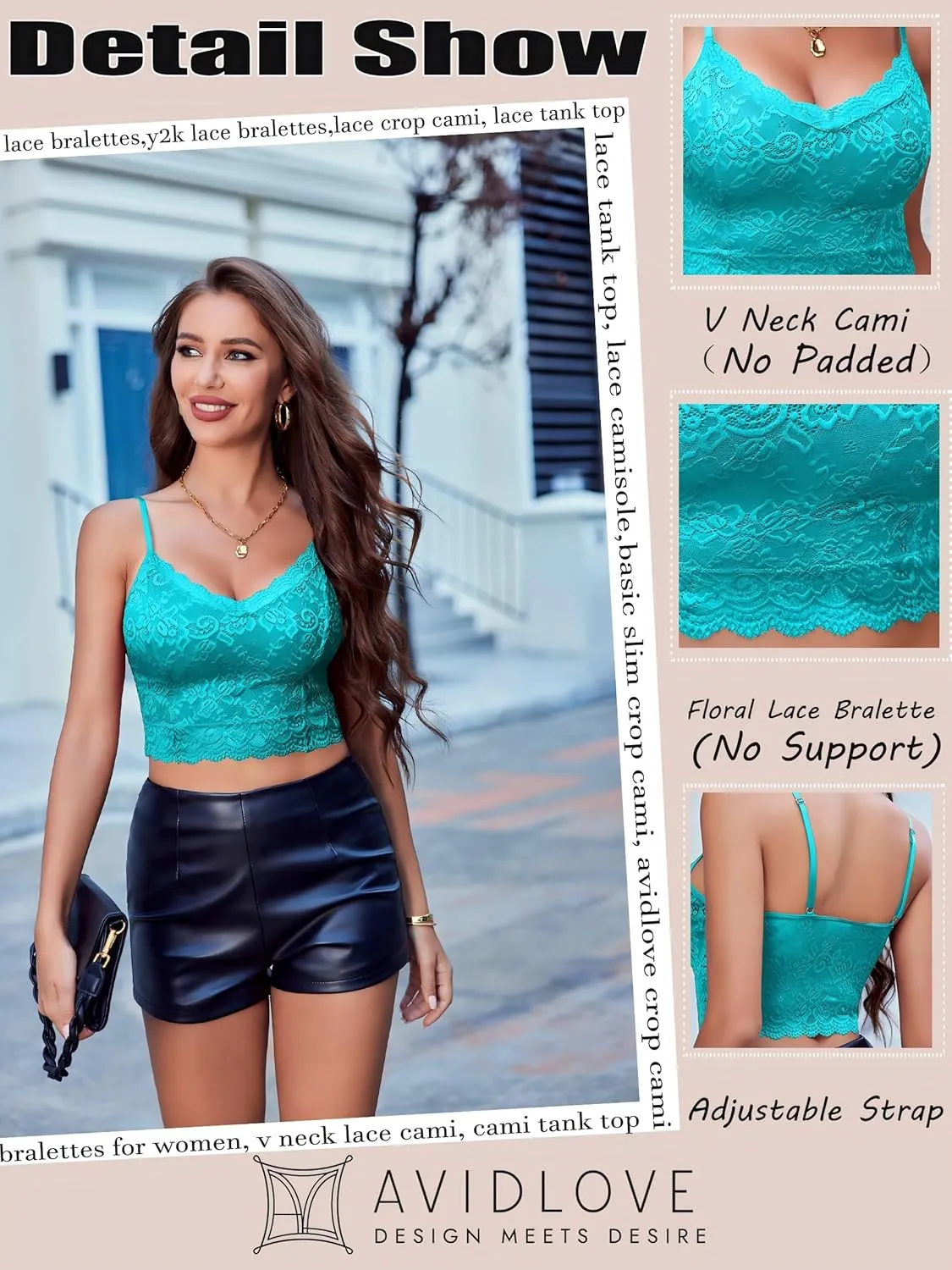 Avidlove Lace Bralette for Women Spaghetti Strap Tank Top V Neck Slim Basic Camisoles