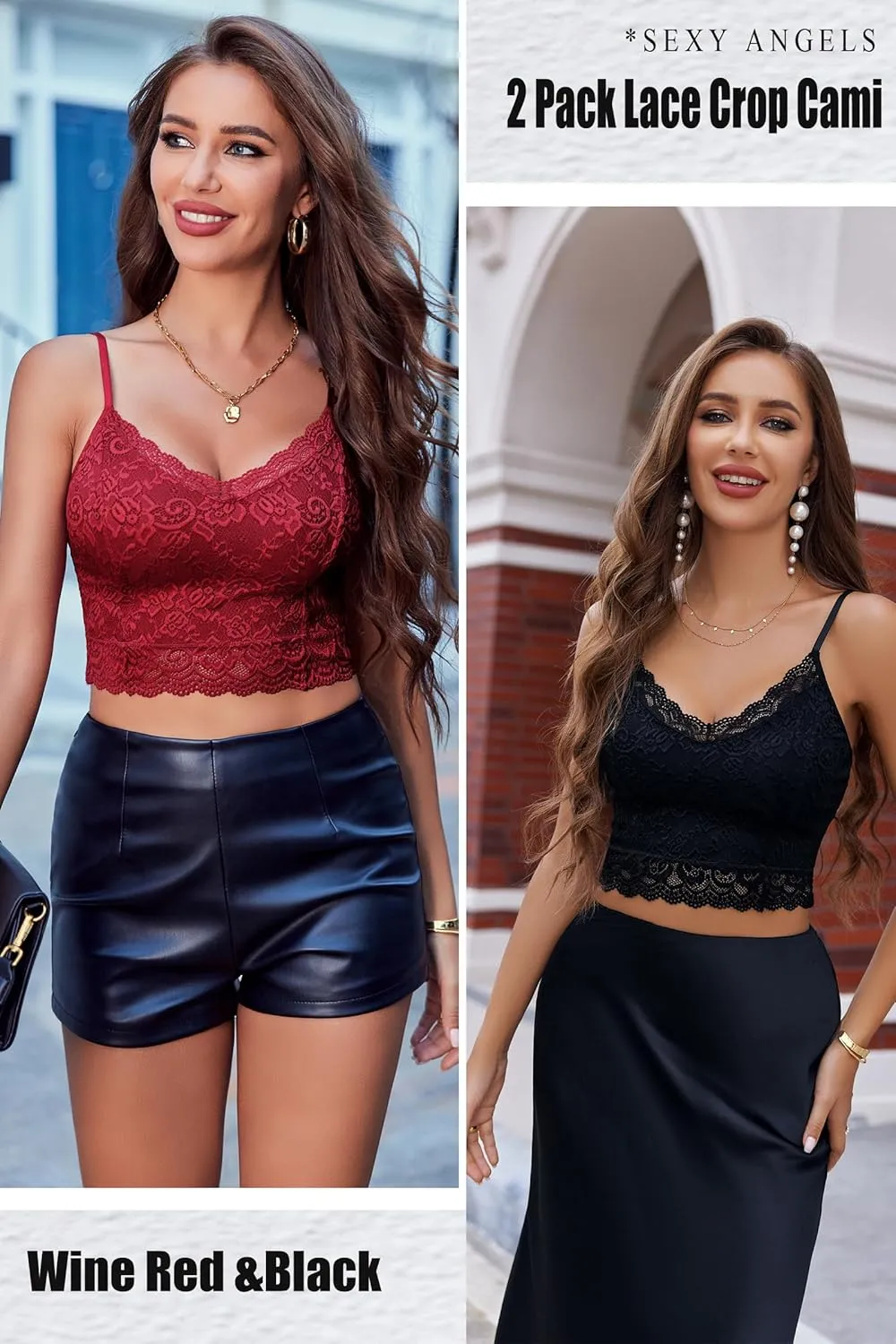 Avidlove Lace Bralette for Women Spaghetti Strap Tank Top V Neck Slim Basic Camisoles,Pack of 2