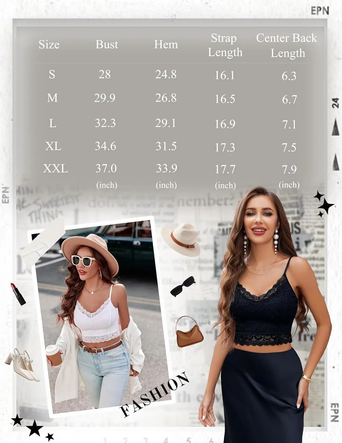 Avidlove Lace Bralette for Women Spaghetti Strap Tank Top V Neck Slim Basic Camisoles,Pack of 2