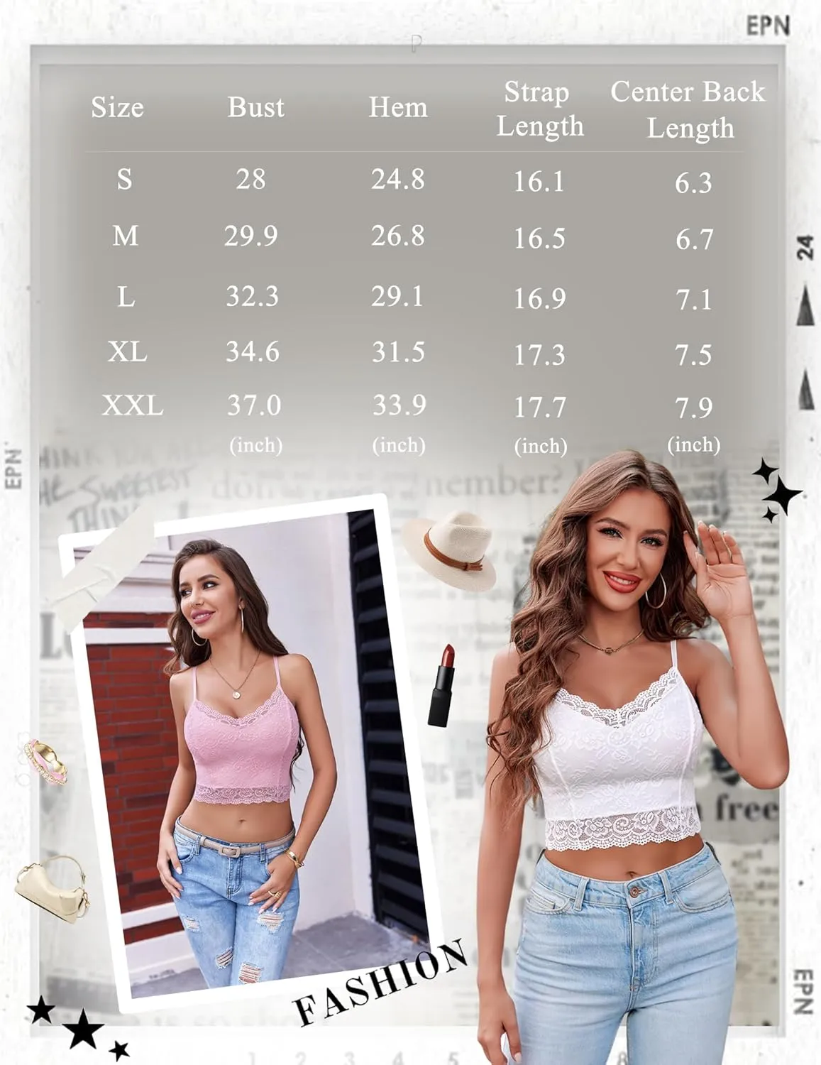 Avidlove Lace Bralette for Women Spaghetti Strap Tank Top V Neck Slim Basic Camisoles,Pack of 2