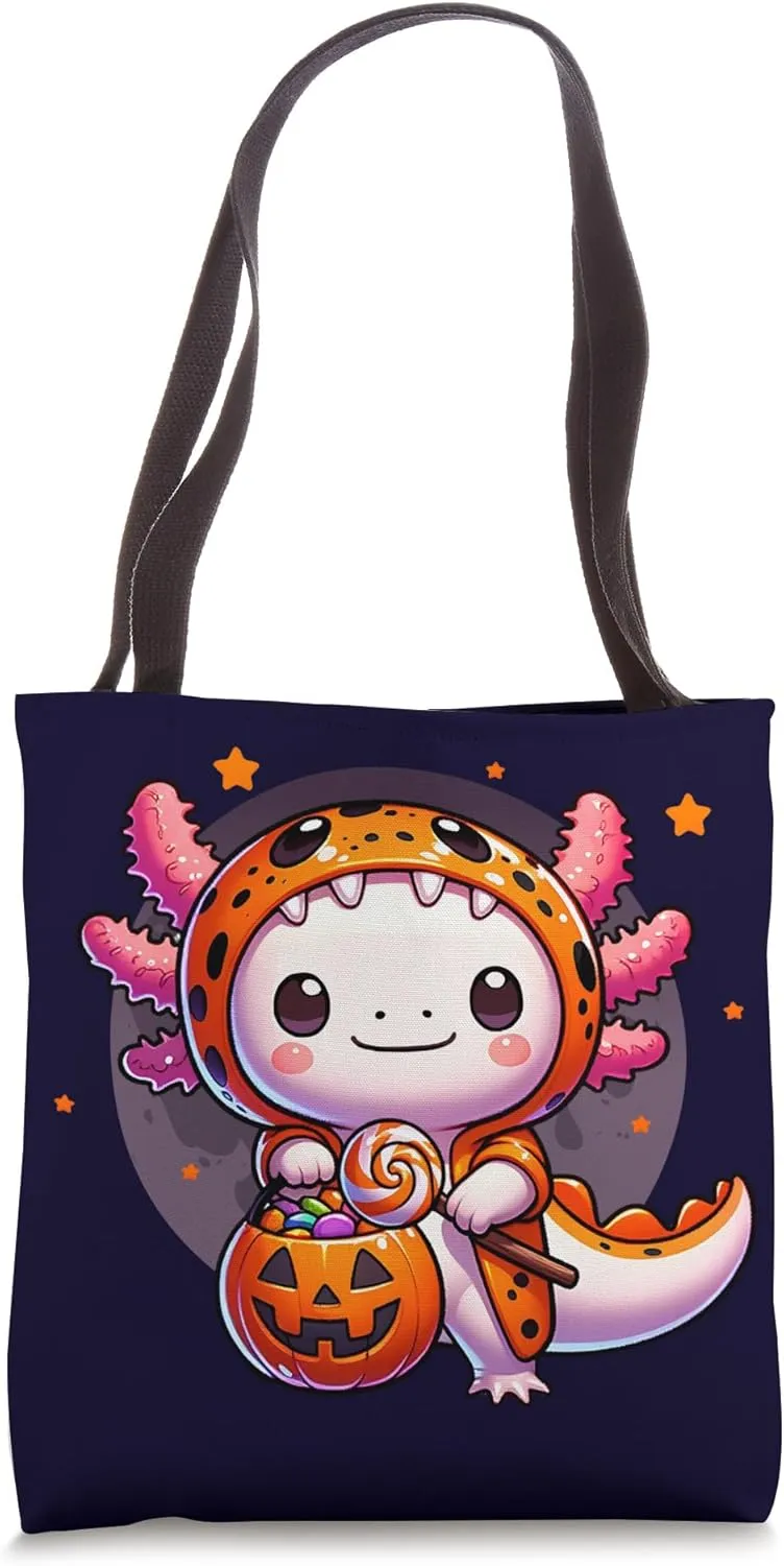Axolotl Animal Costume Jack o Lantern Candy Bucket Halloween Tote Bag