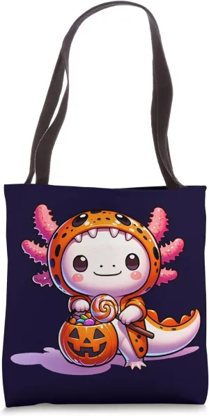Axolotl Animal Costume Jack o Lantern Candy Bucket Halloween Tote Bag