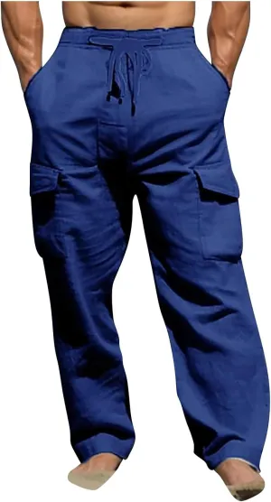 Aymnlox Mens Casual Chino Pants Solid Fall Athletic Workout Drawstring Trousers Baggy Wide Leg Straight Fit Pants with Pocket