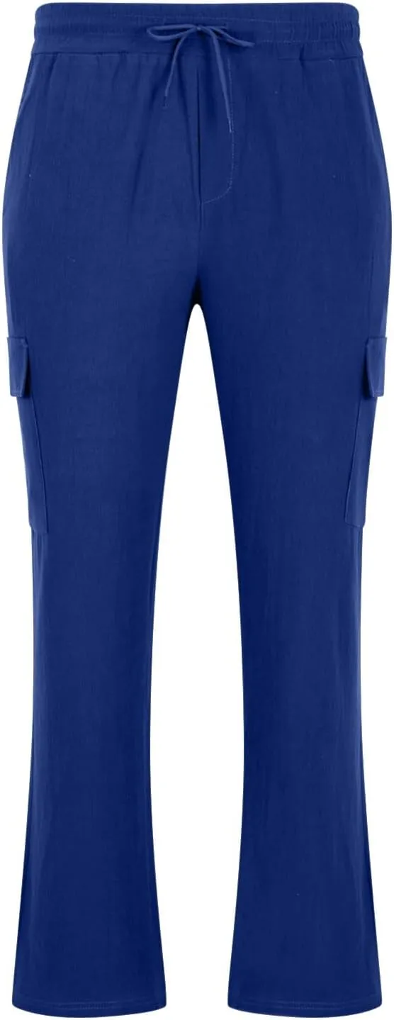 Aymnlox Mens Casual Chino Pants Solid Fall Athletic Workout Drawstring Trousers Baggy Wide Leg Straight Fit Pants with Pocket