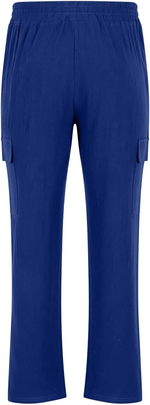 Aymnlox Mens Casual Chino Pants Solid Fall Athletic Workout Drawstring Trousers Baggy Wide Leg Straight Fit Pants with Pocket