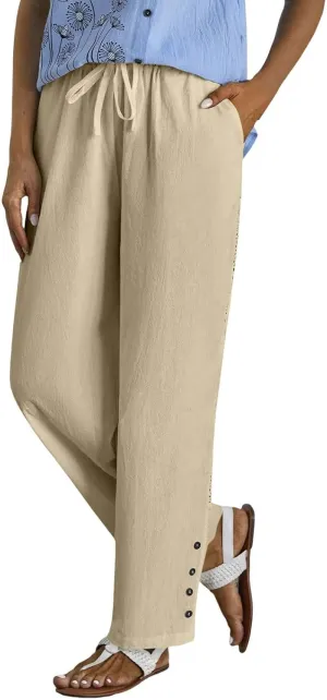 Baggy Linen Pants Women Summer Boho Lightweight High Waist Palazzo Pants Loose Comfy Straight Leg Pants Pockets