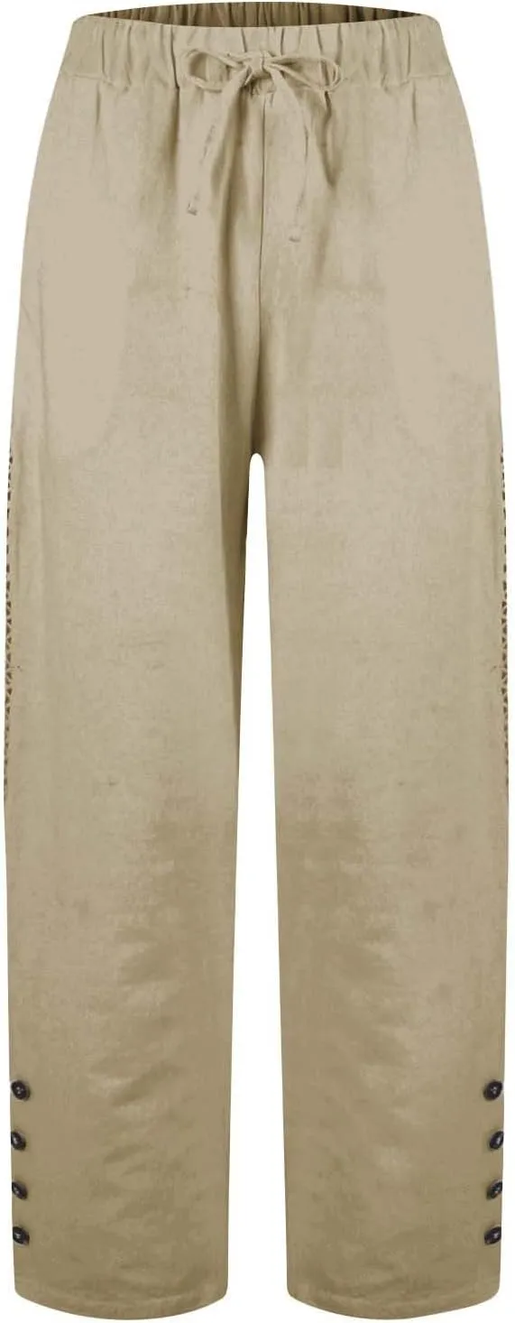 Baggy Linen Pants Women Summer Boho Lightweight High Waist Palazzo Pants Loose Comfy Straight Leg Pants Pockets