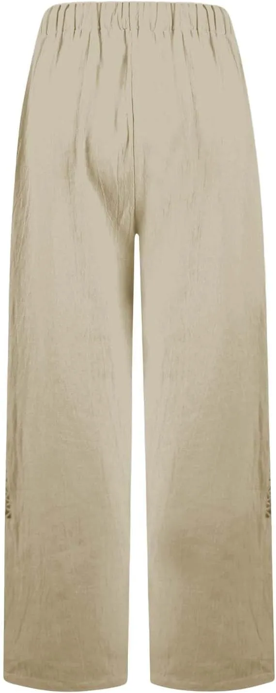 Baggy Linen Pants Women Summer Boho Lightweight High Waist Palazzo Pants Loose Comfy Straight Leg Pants Pockets
